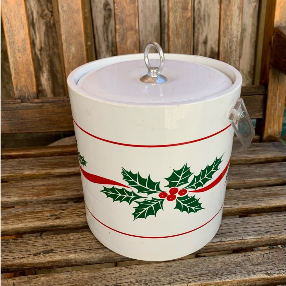 Vintage vinyl Holly Ice Bucket With Lid & Clear handle. - Picture 2 of 9